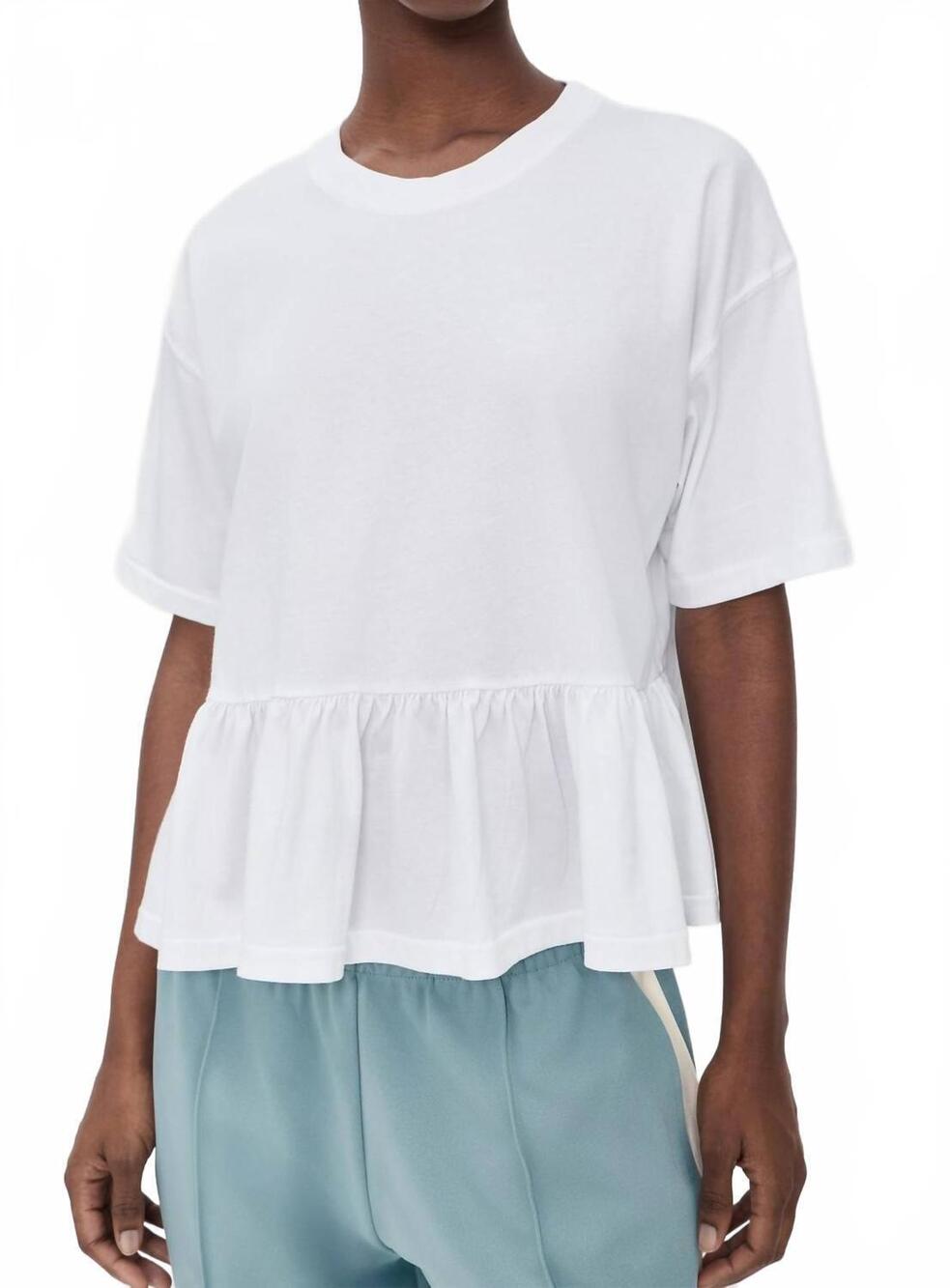 NEW THE GREAT. the oversized ruffle peplum tee in white
